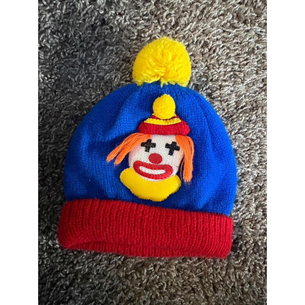 Vtg 1987 Cynthia M Harlequin Clown Toddler Knit Beanie Hat Kitsch Quirky Circus